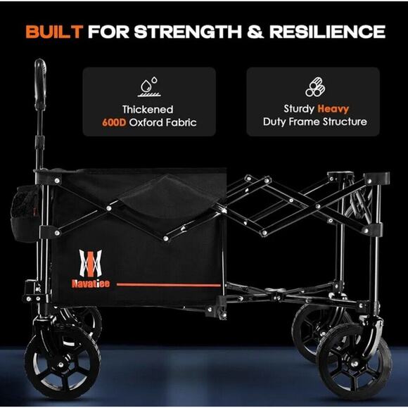 New Collapsible Folding Wagon, 2 Drink Holders; All Terrain Wheels Utility Cart - Picture 4 of 6